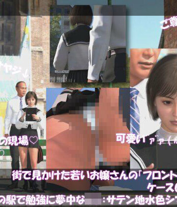 【3DCG】街で見かけた若いお嬢さんの盗撮被害:（ケース001_PV04フロントサテン地-水色シマシマパンティ:早朝の駅で勉強に夢中なJ○）❤Libido-Labo評価