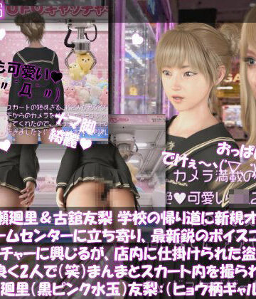 【3DCG】【△100▲100】一ノ瀬廻里＆古舘友梨 学校の帰り道に新規オープンしたゲームセンターに立ち寄り、最新鋭のボイスコントロールUFOキャッチャーに興じるが、店内に仕掛けられた盗撮カメラにまんまとスカート内を撮られてしまう。（PV02:廻里（黒水玉）友梨:ヒョウ柄ギャルパンティ）❤Libido-Labo評価