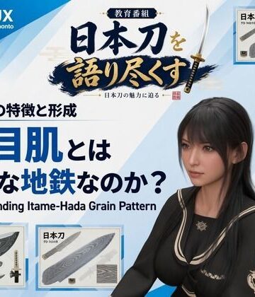 【3DCG】パンチラガチャ★霧島 愛唯（きりしま めい）『日本刀を語り尽くす』第1章-まず「日本刀とは何か」を知る（026-板目肌とはどんな地鉄なのか？）❤Ozone_Layer評価